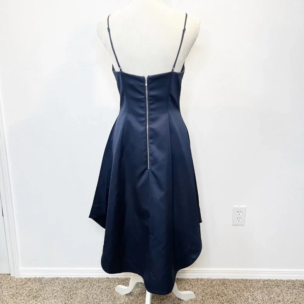 Keepsake Heart Strong Navy Blue Satin Formal Cocktail Party Midi Dress Size M - Picture 8 of 12